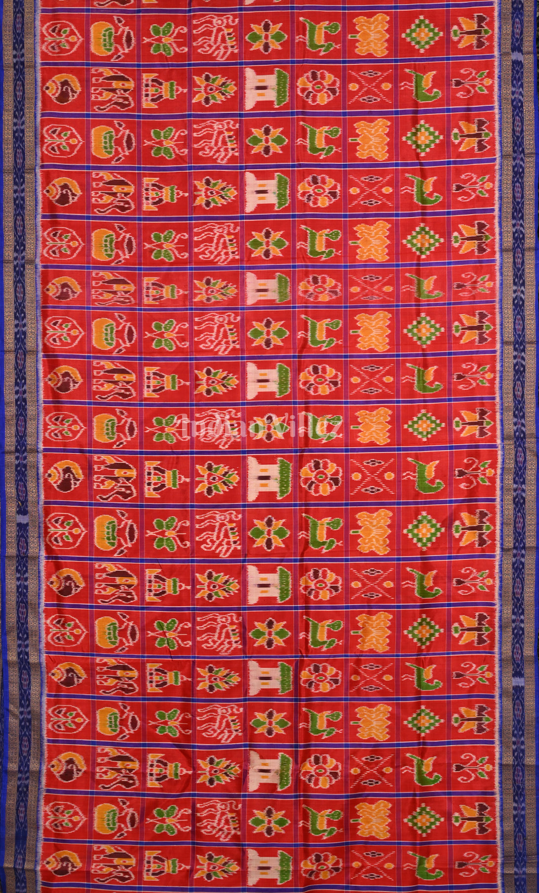 Red Blue Nabakothi Odisha Ikat Khandua Silk Saree 