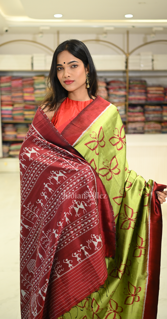 Apple Green Butterfly Design Contemporary Silk Saree
