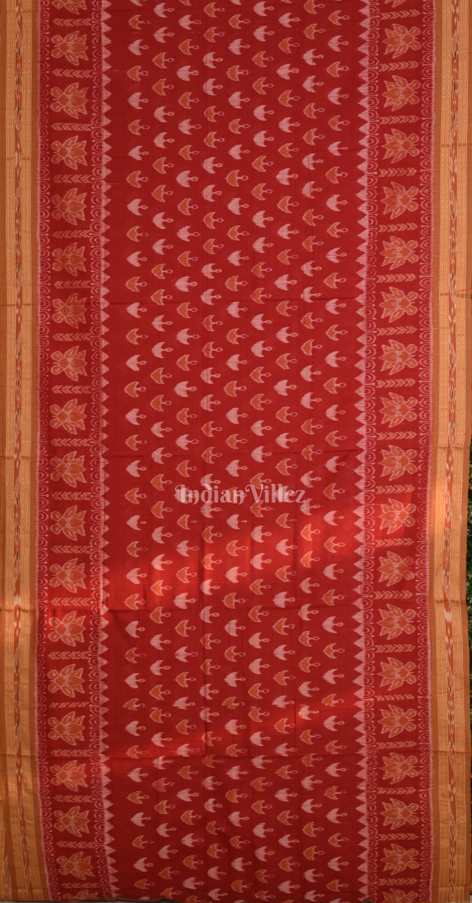 Red Mustard Yellow Diya Motif Odisha Ikat Sambalpuri Pure Cotton Saree 