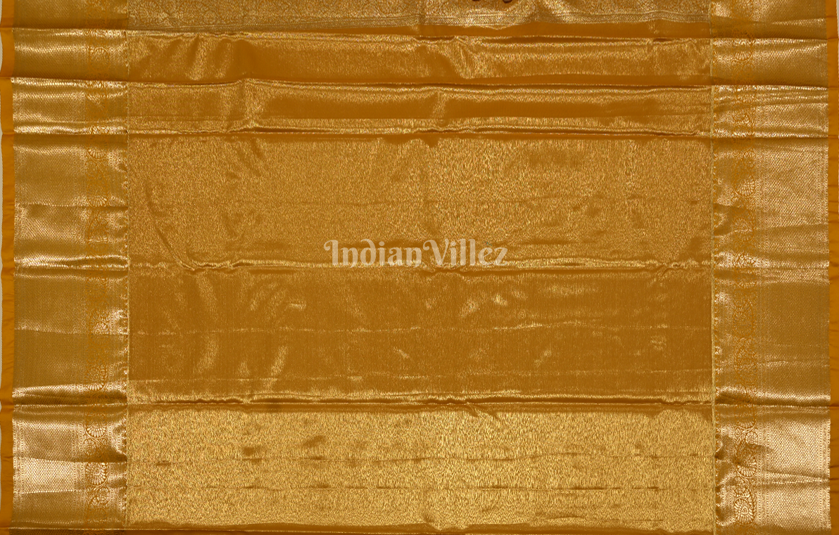 Exclusive Golden Yellow Floral  Brocade Pure Kanjivaram Tissue Silk Saree 