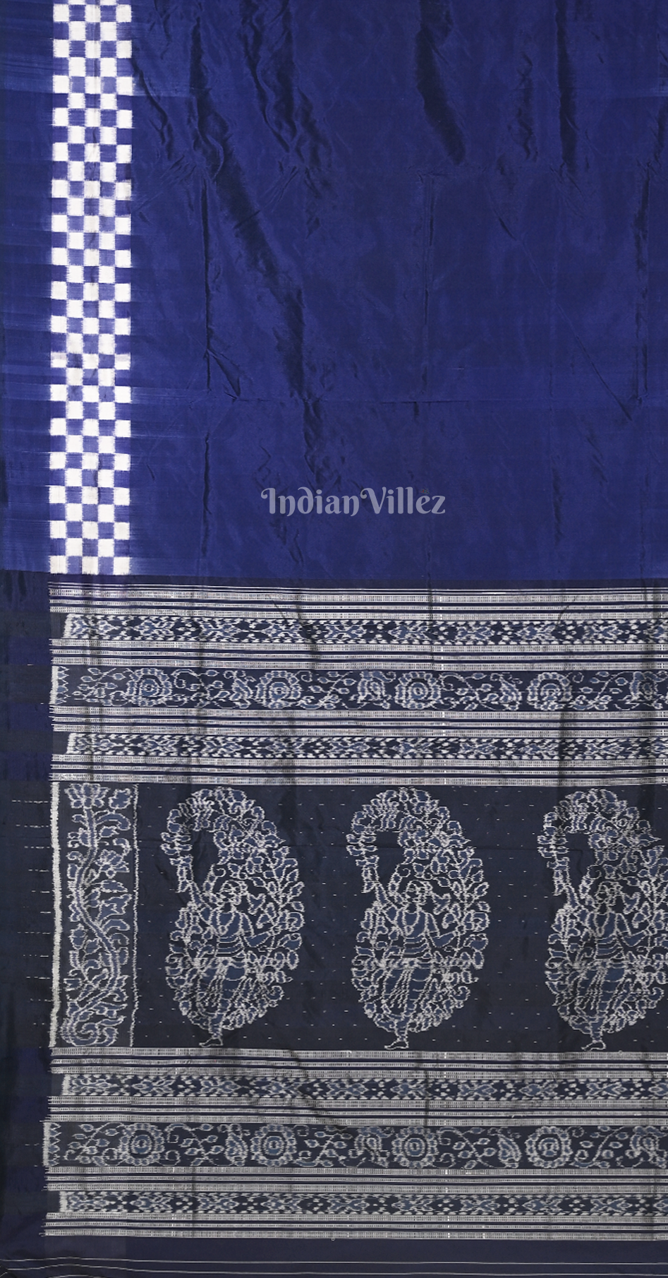 Navy Blue Black Pasapali Border Odisha Ikat Sambalpuri Silk Saree 