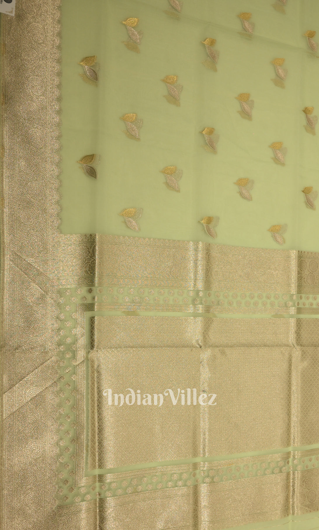 Pastel Green Leaf Motif Chanderi Silk Banarasi Saree