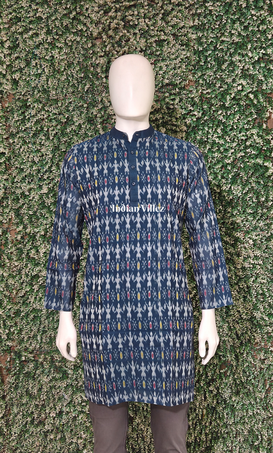Blue Tribal Theme Odisha Ikat Cotton Kurta for Men 