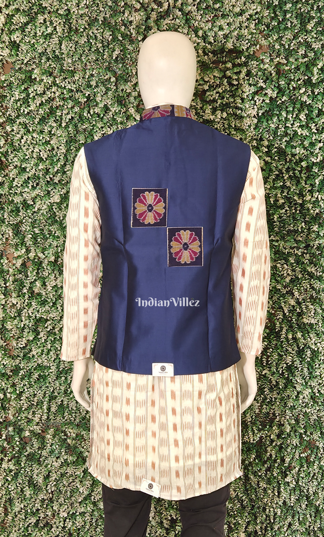 Blue Odisha Ikat Half Bandi Jacket for Men