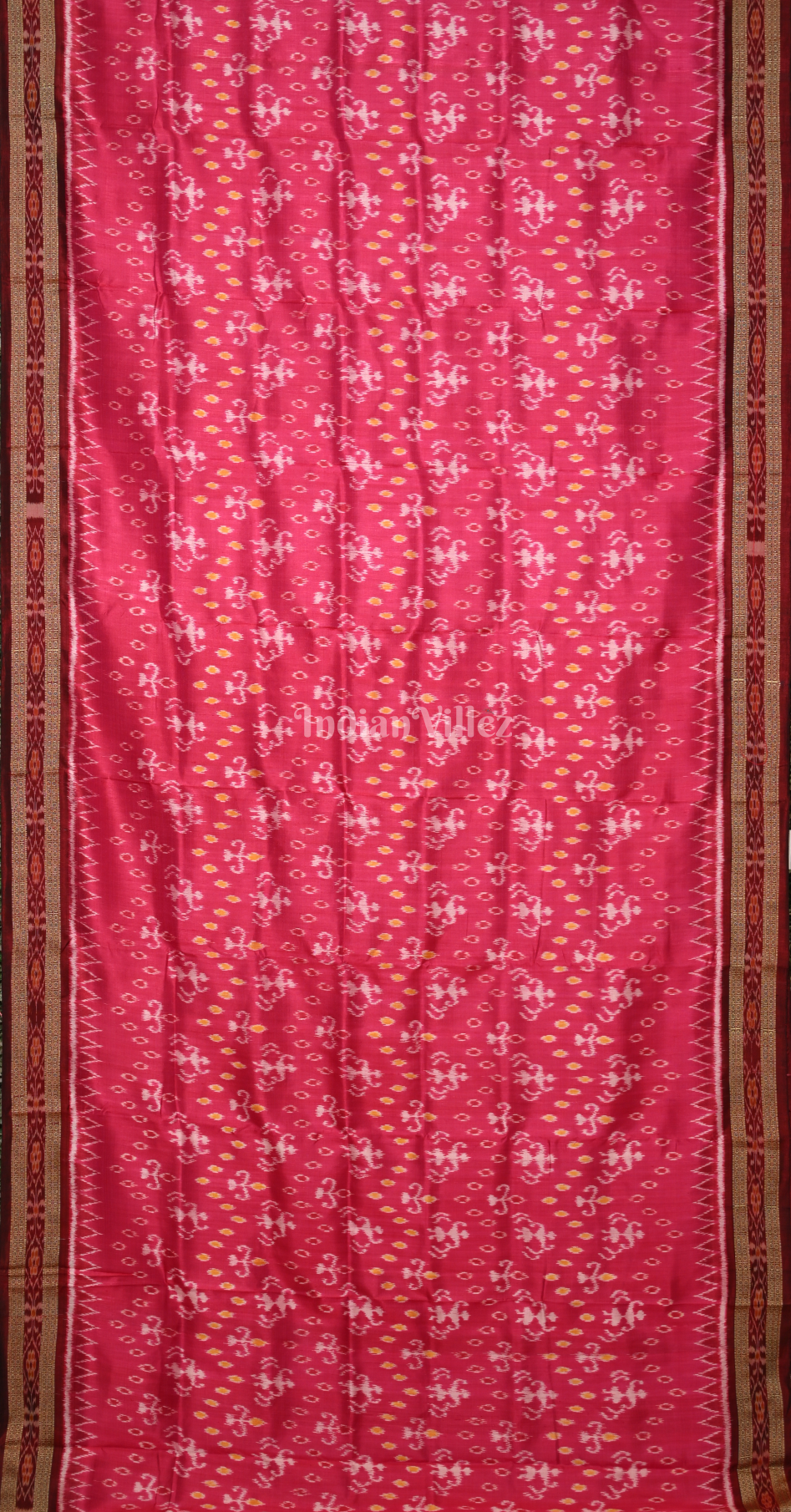 Rani Pink Red Tribal Theme Odisha Ikat Khandua Silk Saree 