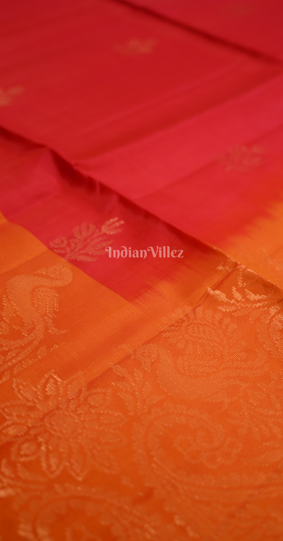 Red Orange Golden Zari Pure Kanjivaram Soft Silk Saree
