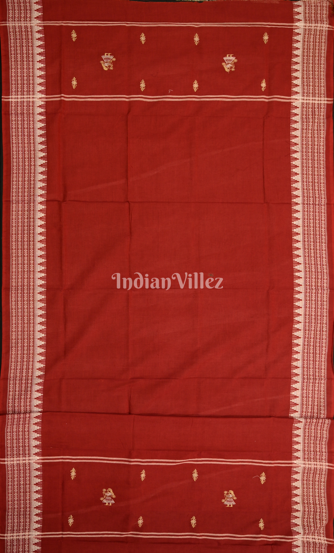 Beige Red Doll Odisha Ikat Sambalpuri Cotton Dress set with Dupatta