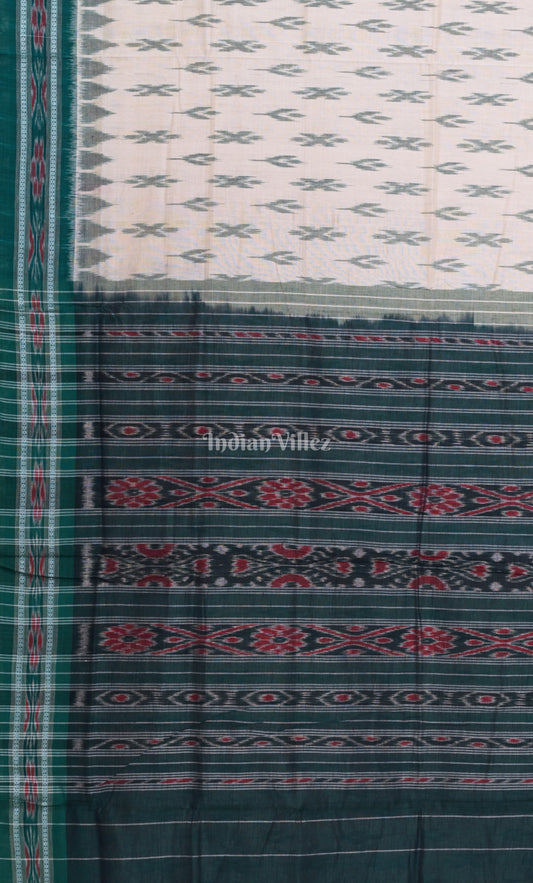 White Green Mayur Chandrika Odisha Ikat Maniabandha Cotton Saree 