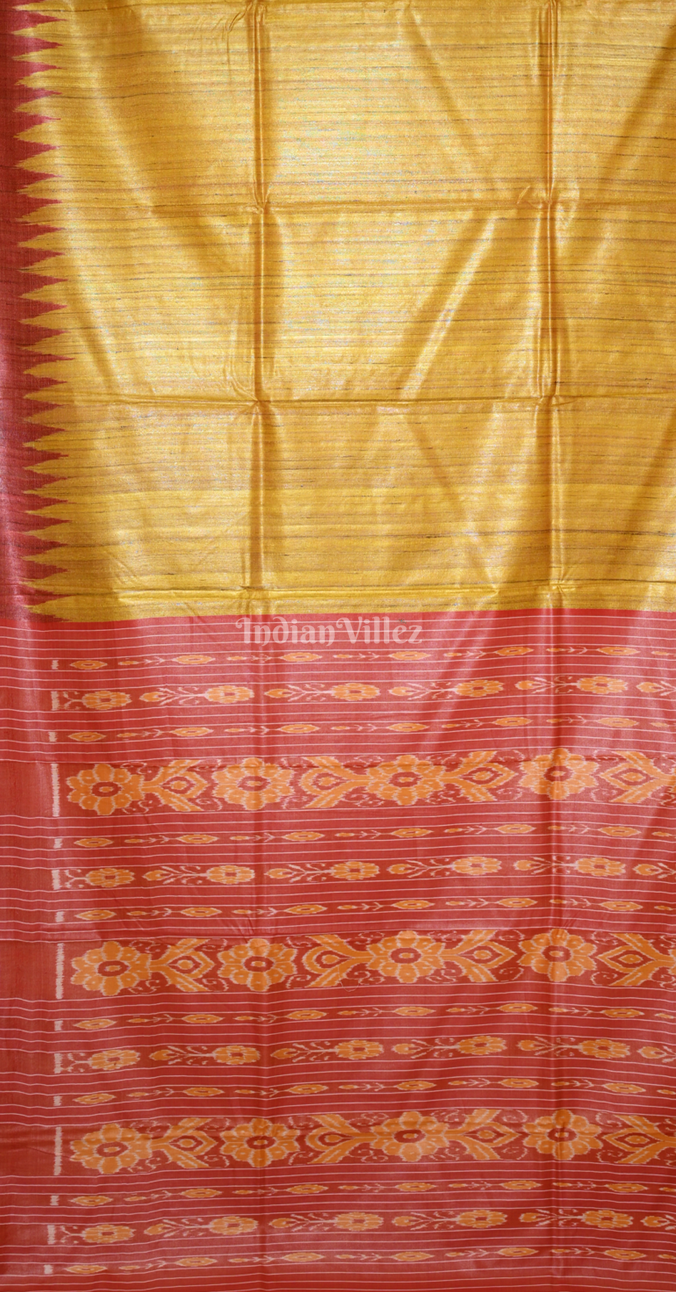 Mustard Yellow Red Gopalpur Tussar Silk Saree 