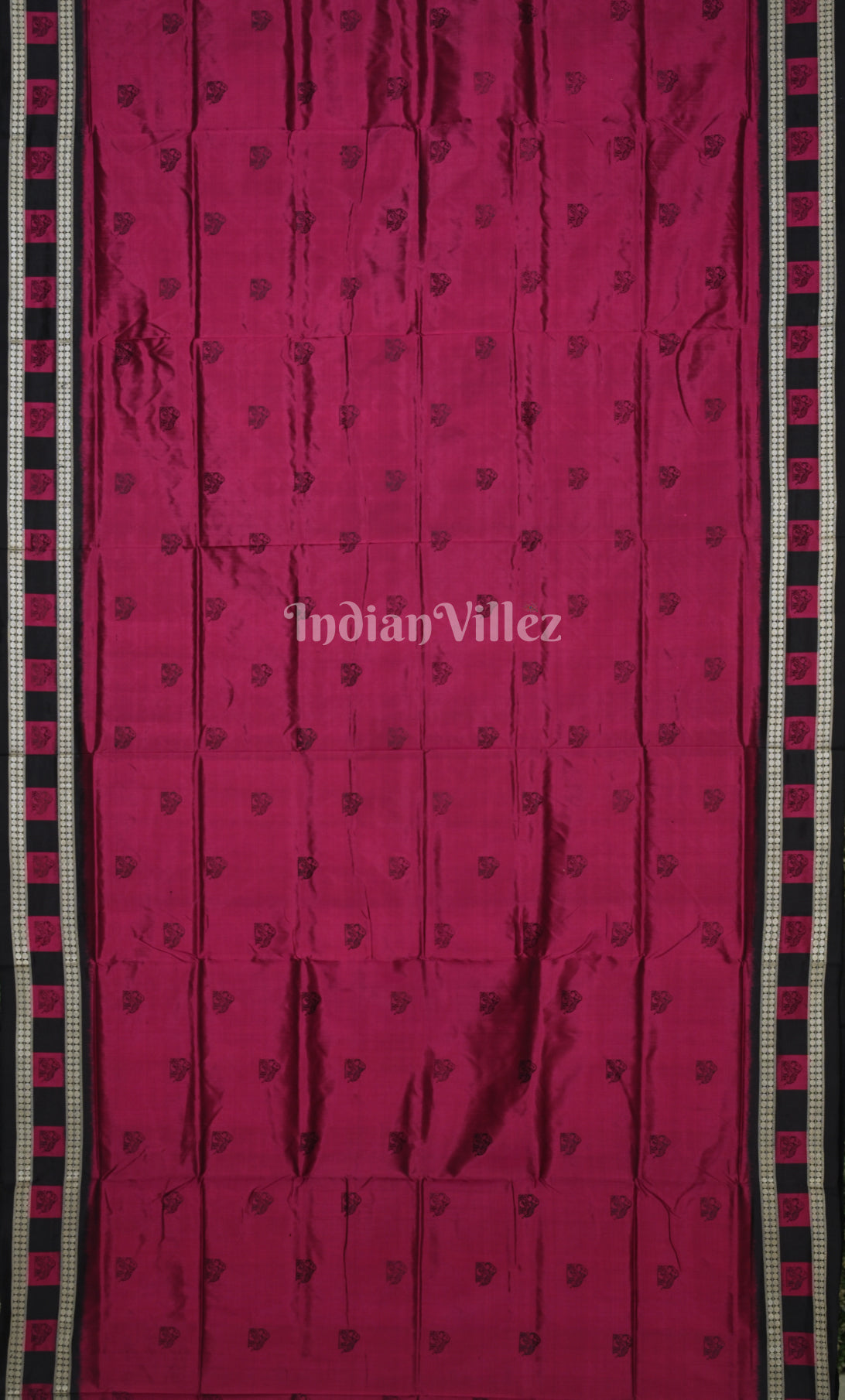 Magenta Pink Black Elephant Motif Odisha Ikat Sambalpuri Silk Saree