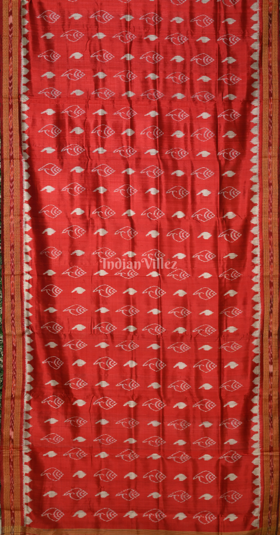 Red Maroon Sankha Motif Odisha Ikat Khandua Silk Saree 
