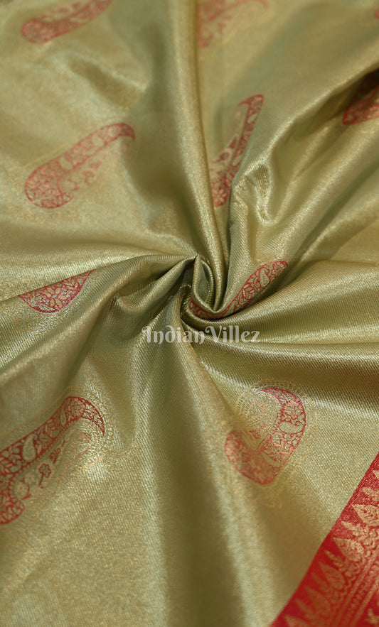 Mehendi Green Red Brocade Pure Kanjivaram Silk Saree 