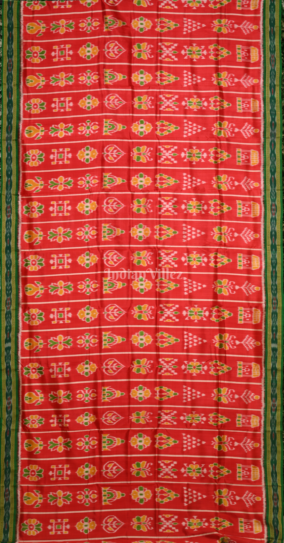 Red Green Nabakothi Odisha Ikat Khandua Silk Saree