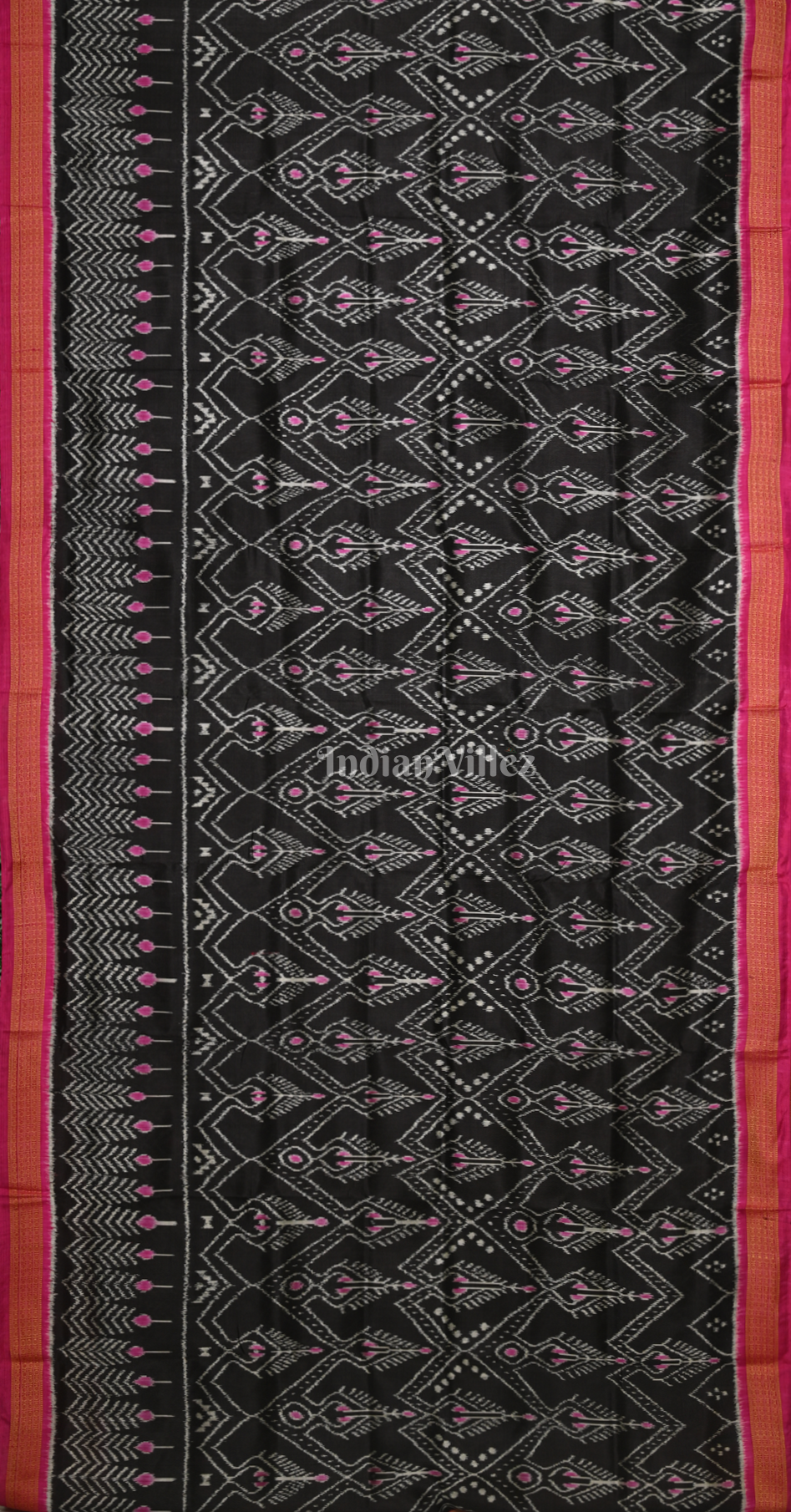 Black Magenta Pink Cambodian Inspired Odisha Ikat Khandua Silk Saree 