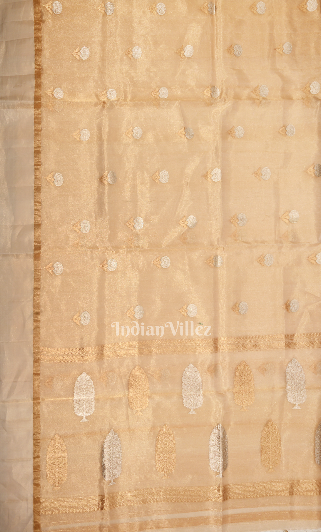 Golden Pure Organza Kora Banarasi Silk Saree