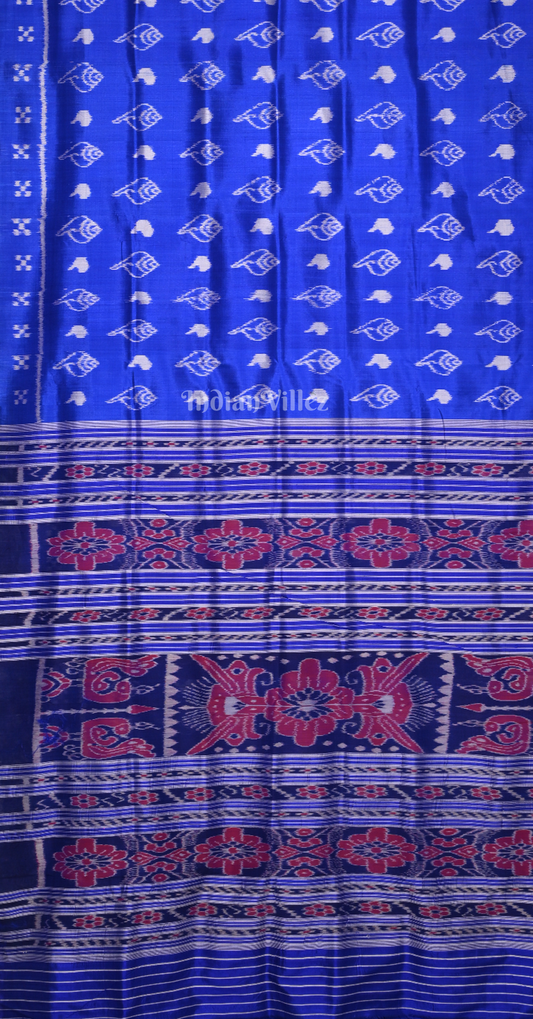 Blue Sankha Motif with Double Pasapali Border Contemporary Designer Silk Saree