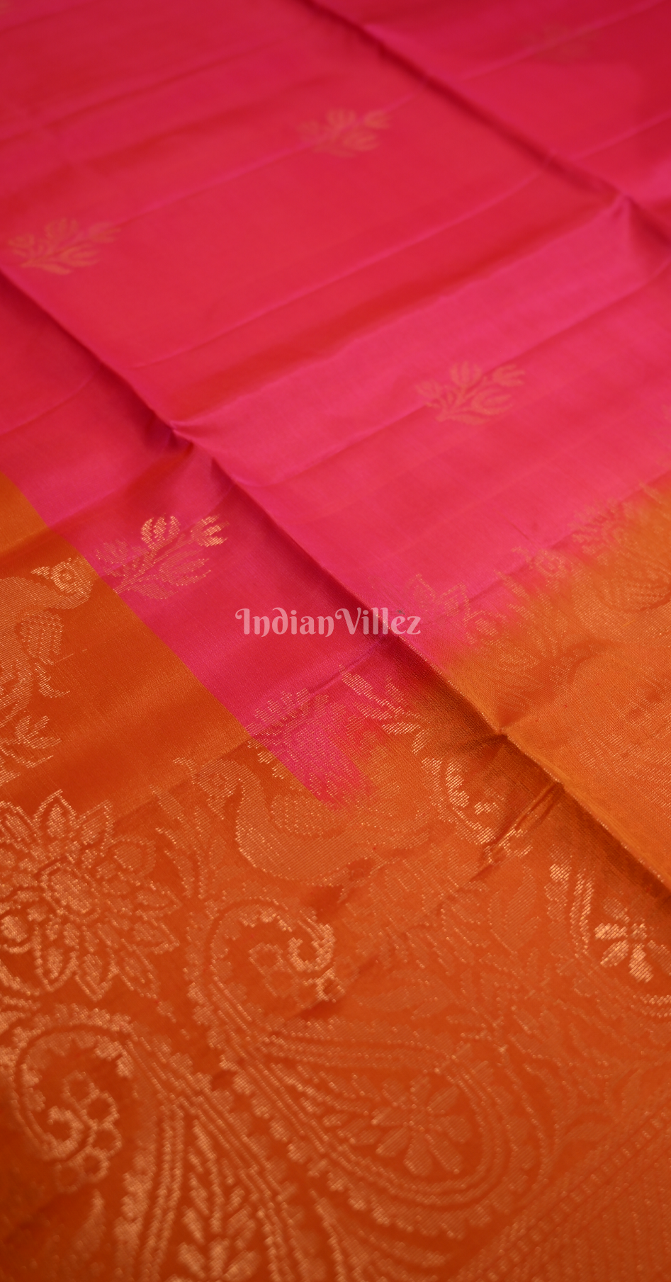 Rani Pink Rust Orange Zari Pure Kanjivaram Soft Silk Saree