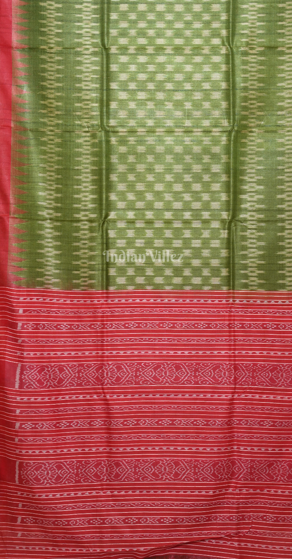 Mehendi Green Red Fine Gopalpur Tussar Silk Saree 