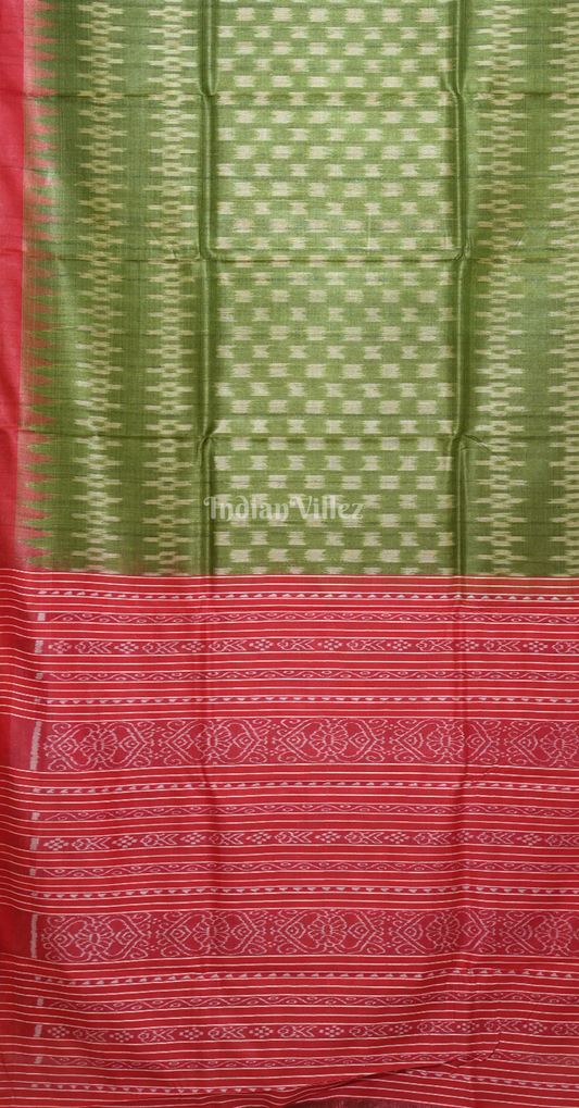 Mehendi Green Red Fine Gopalpur Tussar Silk Saree 