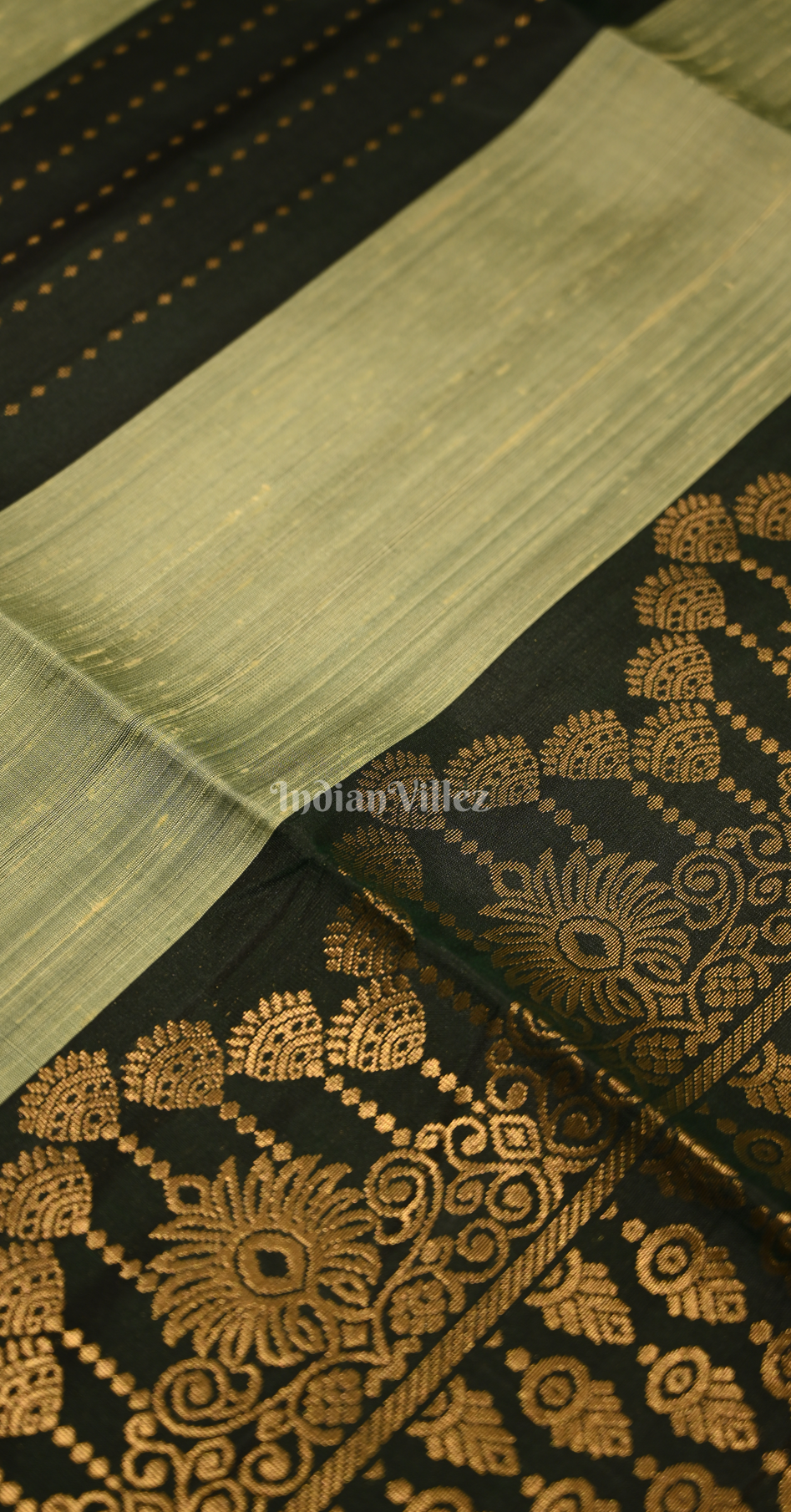 Pista Green Black Stripped Zari Pure Kanjivaram Soft Silk Saree