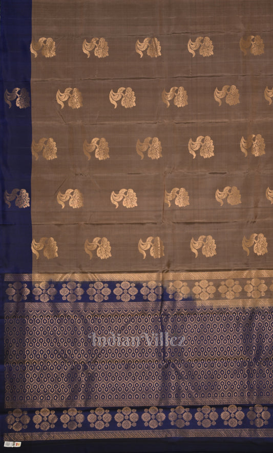 Beige Blue Pure Kanjivaram Soft Silk Saree 