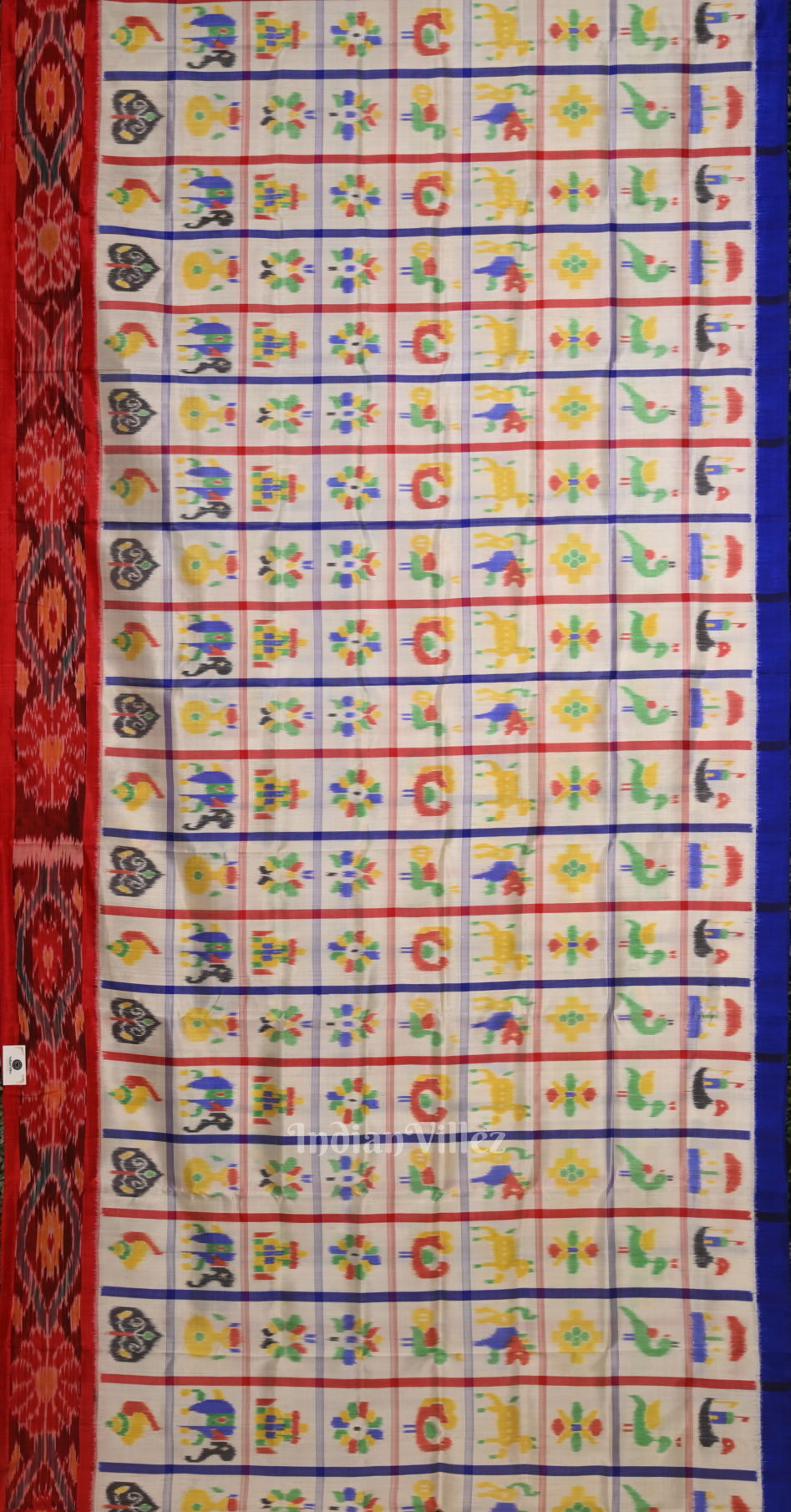 Off White Red Nabakothi Odisha Ikat Contemporary Designer Silk Saree 