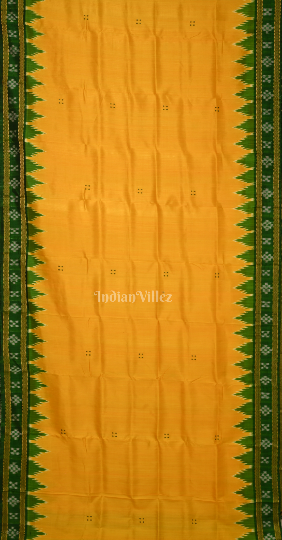 Mustard Yellow Green Buti Design Odisha Ikat Khandua Silk Saree 