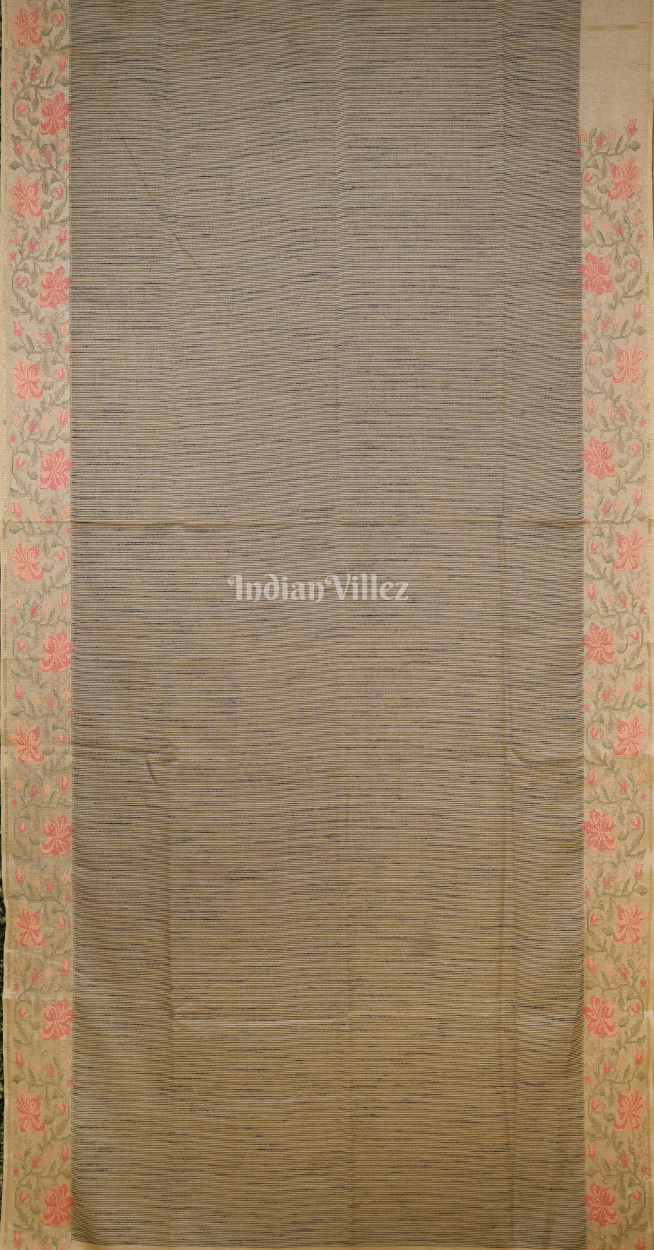 Dusty Brown Tusasr Silk Saree with Pink Floral Bird Embroidery Work 