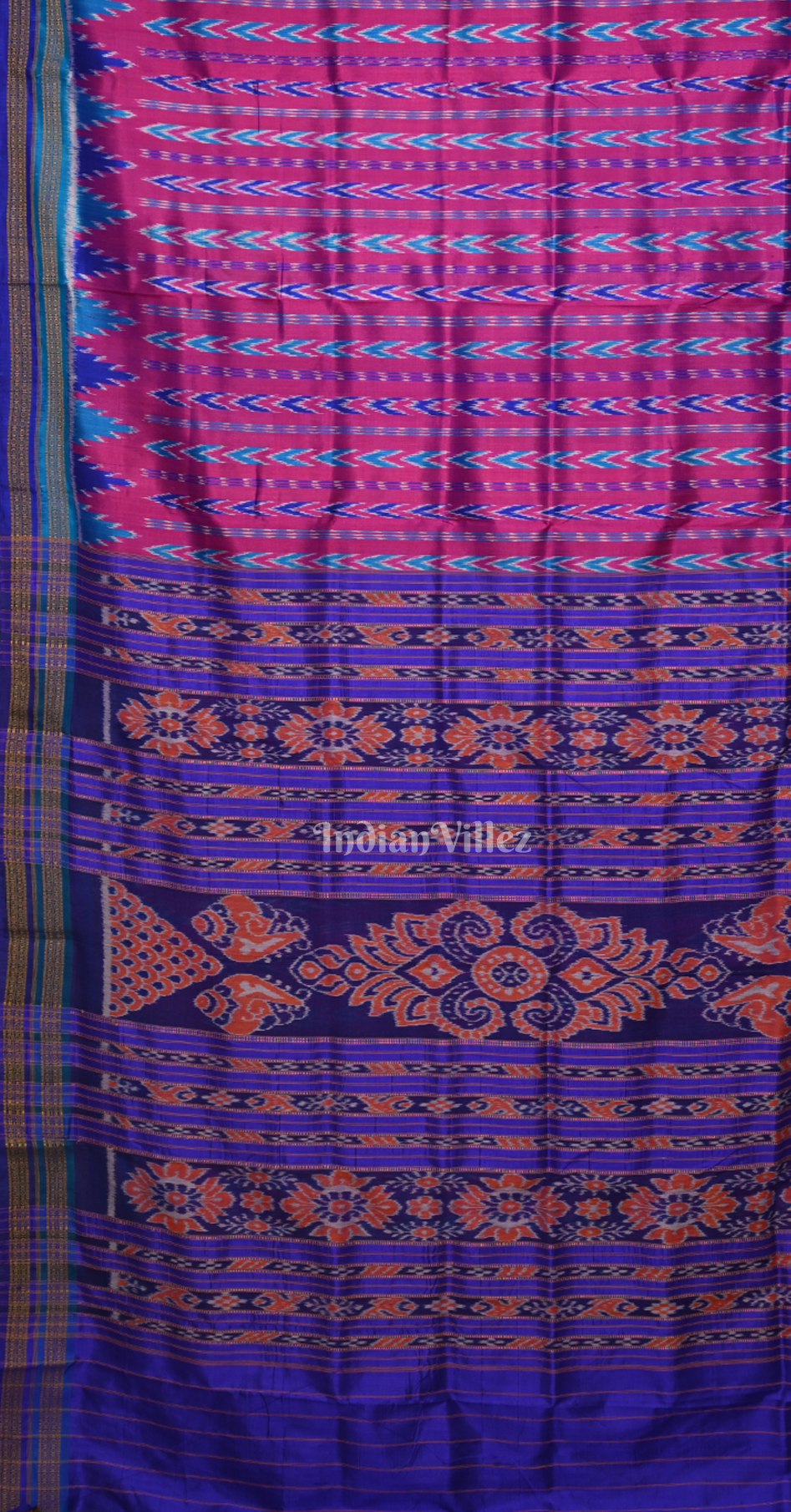 Purple Blue Temple Border Odisha Ikat Khandua Silk Saree