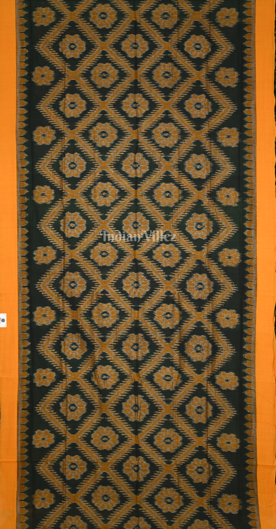 Bottle Green Yellow Bada Phula Odisha Ikat Maniabandha Cotton Saree