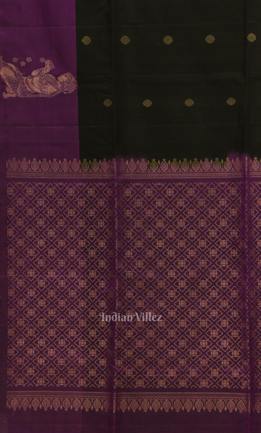 Black Purple Pure Kanjivaram Soft Silk Saree 