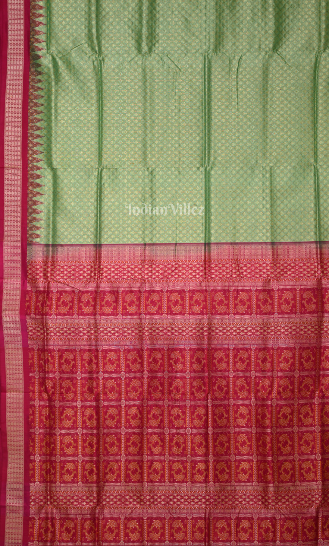 Pista Green Pink Odisha Ikat Bomkai Sambalpuri Silk Saree