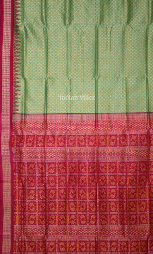 Pista Green Pink Odisha Ikat Bomkai Sambalpuri Silk Saree