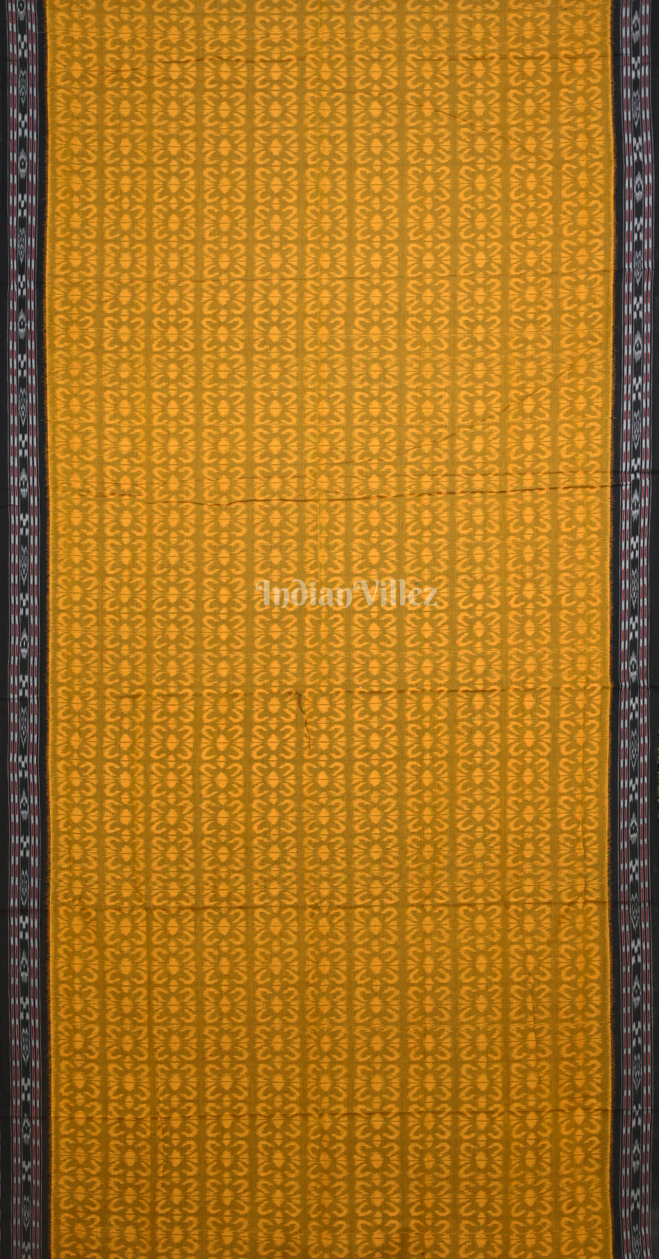 Yellow Black Flower Scot Odisha Ikat Sambalpuri Cotton Saree