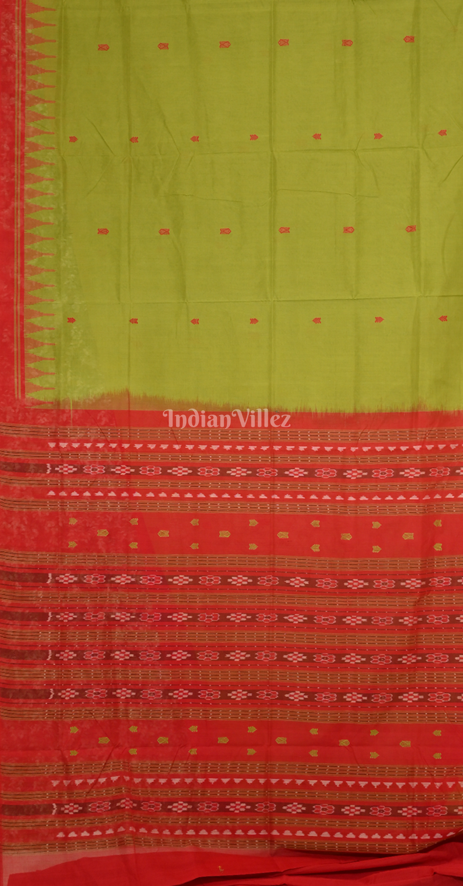 Mehendi Green Maroon Fish Motif Odisha Ikat Bomkai Cotton Saree 