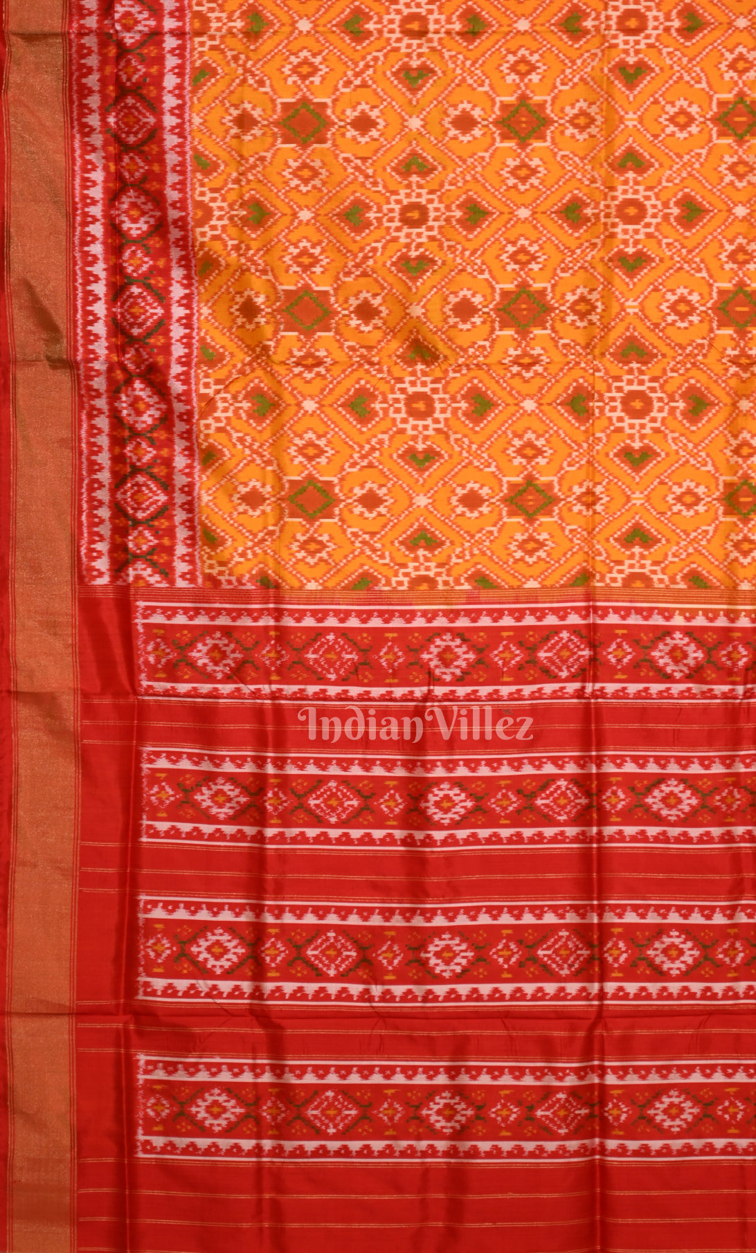 Yellow Red Pochampally Ikat Silk Saree