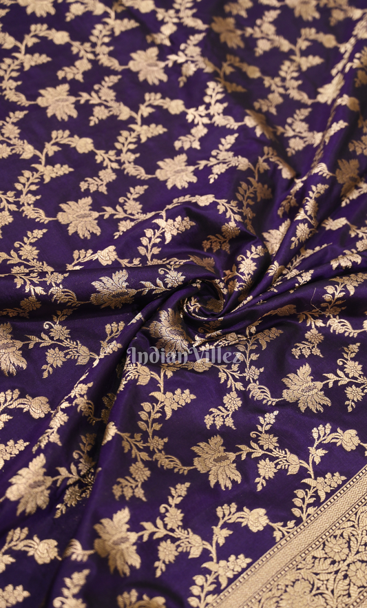Premium wedding Wear  Purple Pure Katan Banarasi Silk Saree 