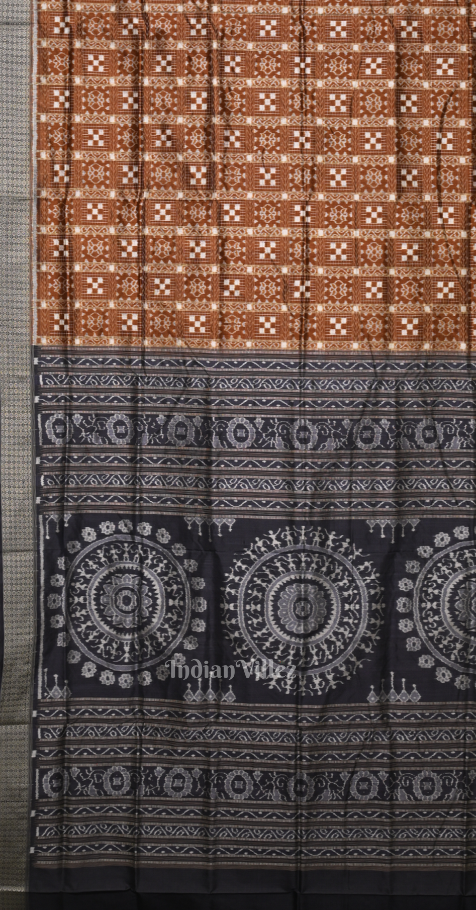 Chocolate Brown Black  Mini Pasapali Odisha Ikat Sambalpuri Silk Saree 