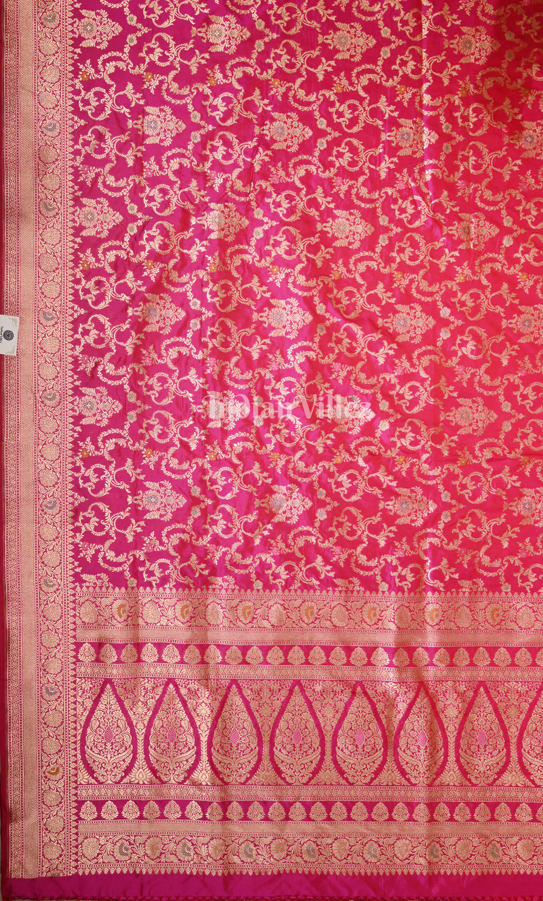 Exclusive Bridal Hot Pink Floral Design Pure Katan Banarasi Silk Saree 