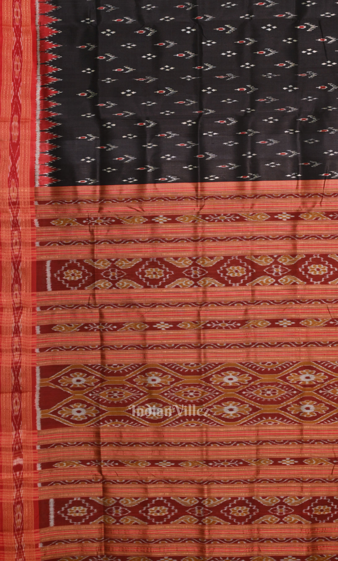 Red Black Mayur Chandrika Odisha Ikat Khandua Silk Saree 