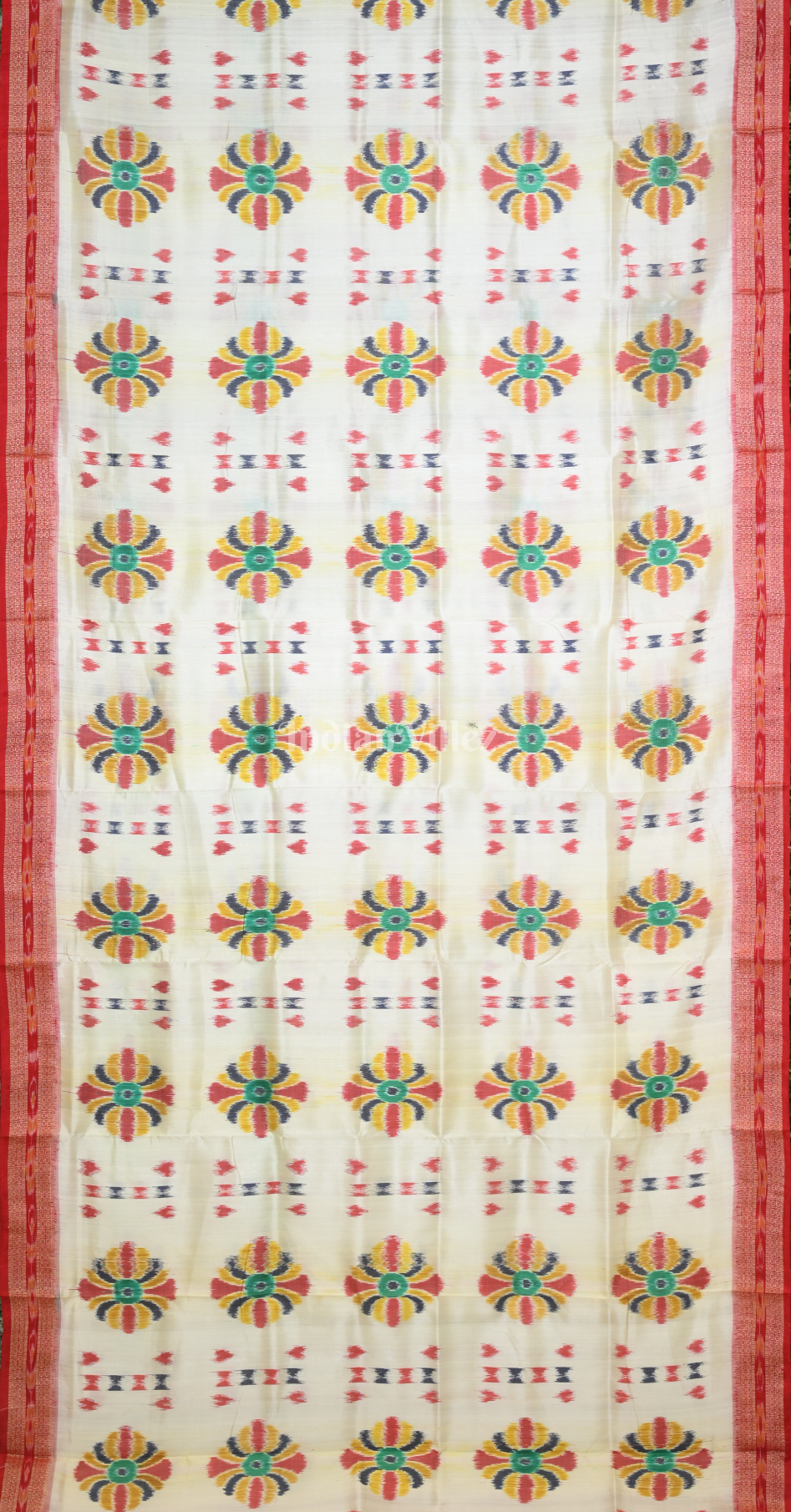  Off White Red Baghambari Odisha Ikat Khandua Silk Saree 