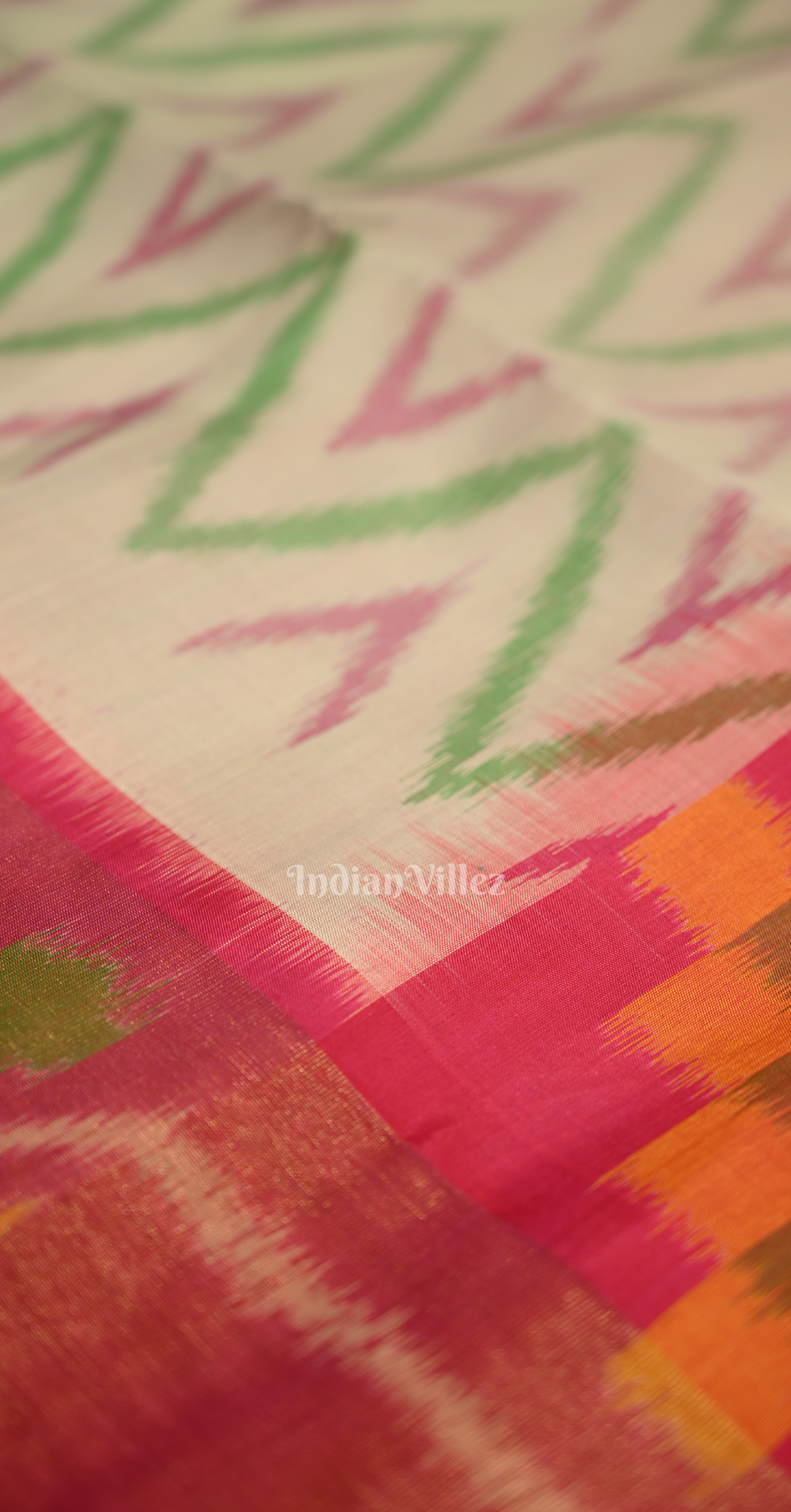 Off White with Multi Color Pochampally Ikat Silk Saree 