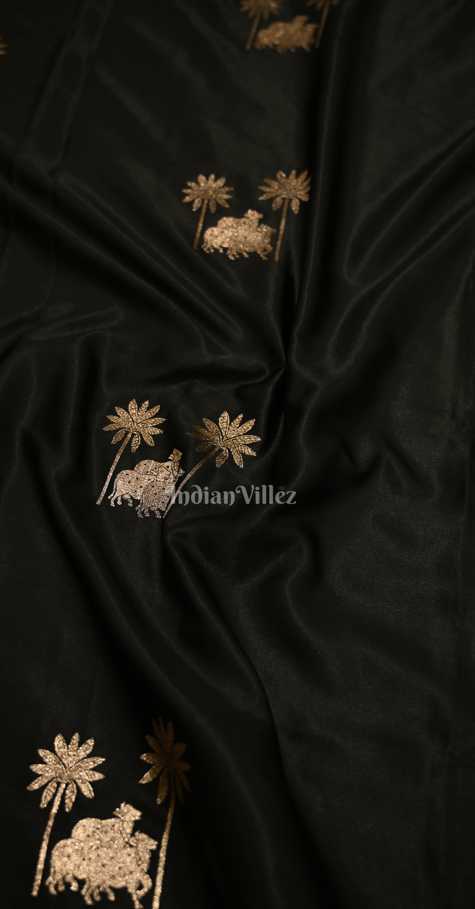Black Mashru Satin Banarasi Silk Saree with Pichwai Motif 