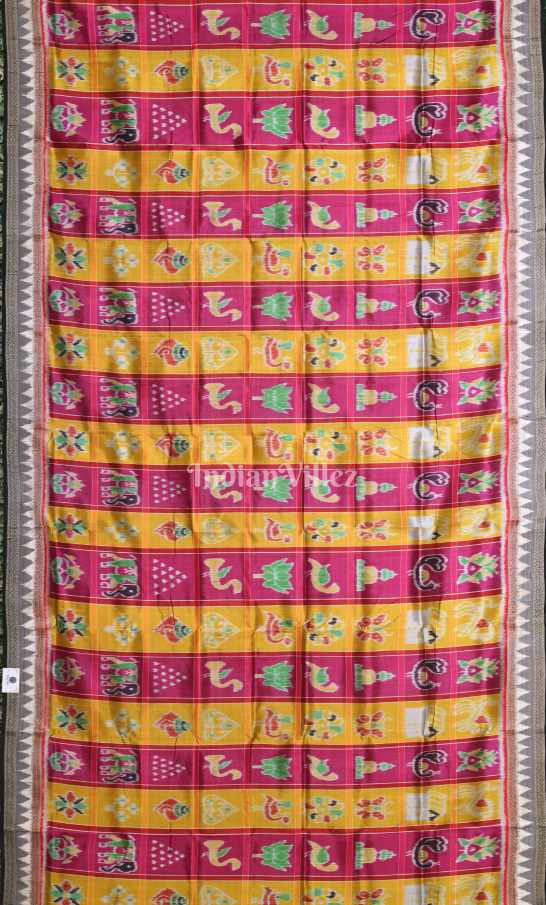 Yellow Pink Nabakothi Odisha Ikat Khandua Silk Saree 