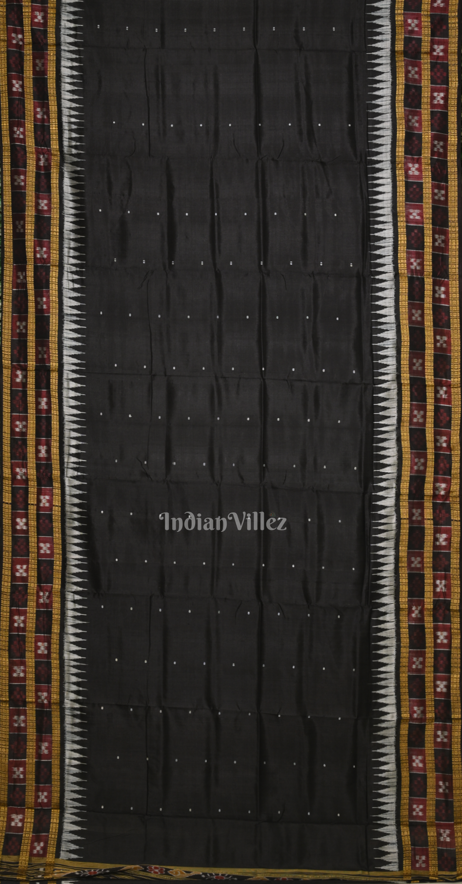 Black Dot Double Border Pasapali Odisha Ikat Khandua Silk Saree 