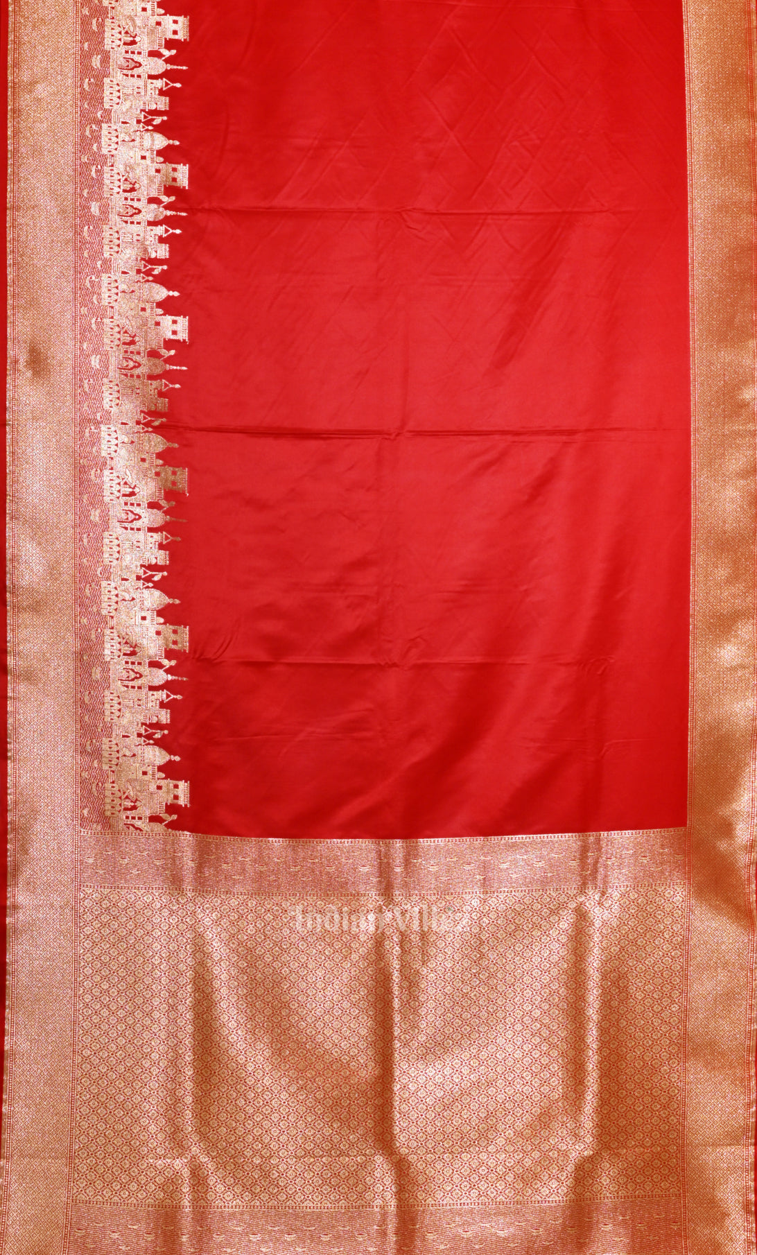 Red Handwoven Banarasi Katan Silk Saree with Kashi Ghat Weaves