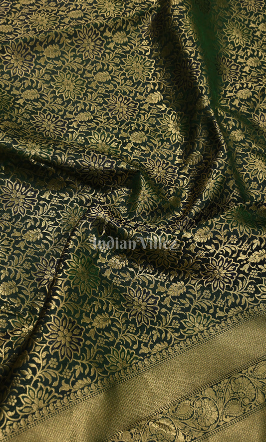 Bottle Green Pure Kanjivaram Silk Saree with Zari Brocade
