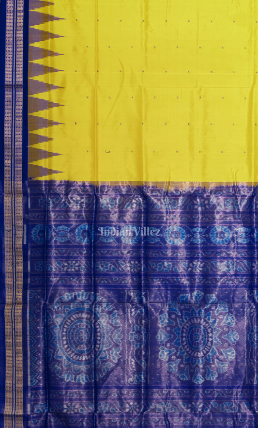 Yellow Blue Buti Odisha Ikat Bomkai Half Tissue Silk Saree 