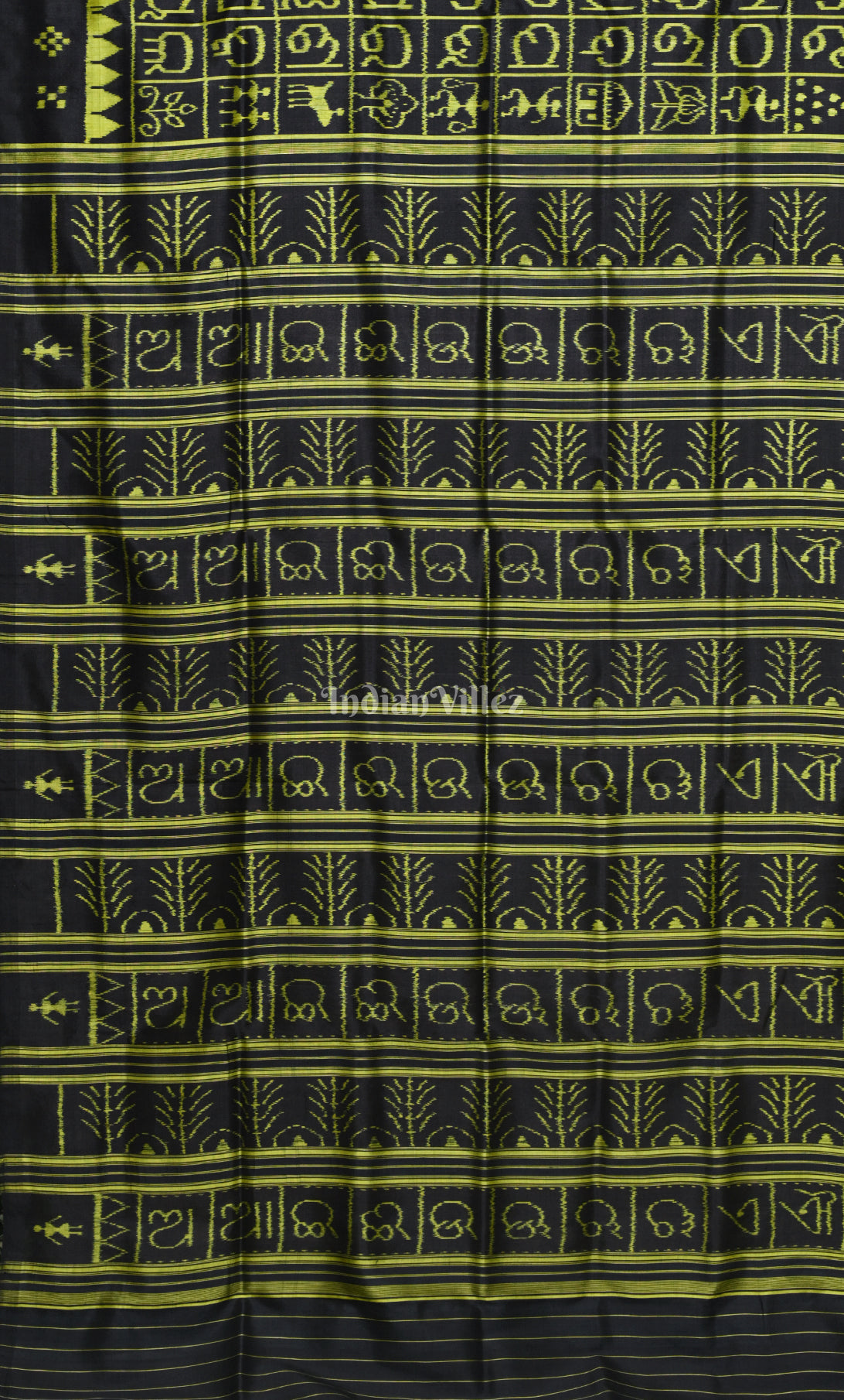 Black Neon Odia Barnamala  Odisha Ikat Contemporary Designer Silk Saree