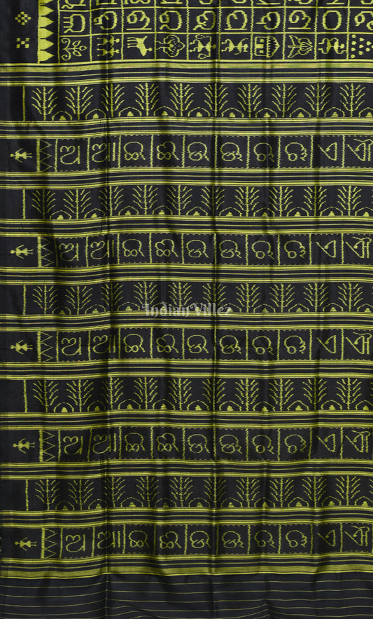Black Neon Odia Barnamala  Odisha Ikat Contemporary Designer Silk Saree